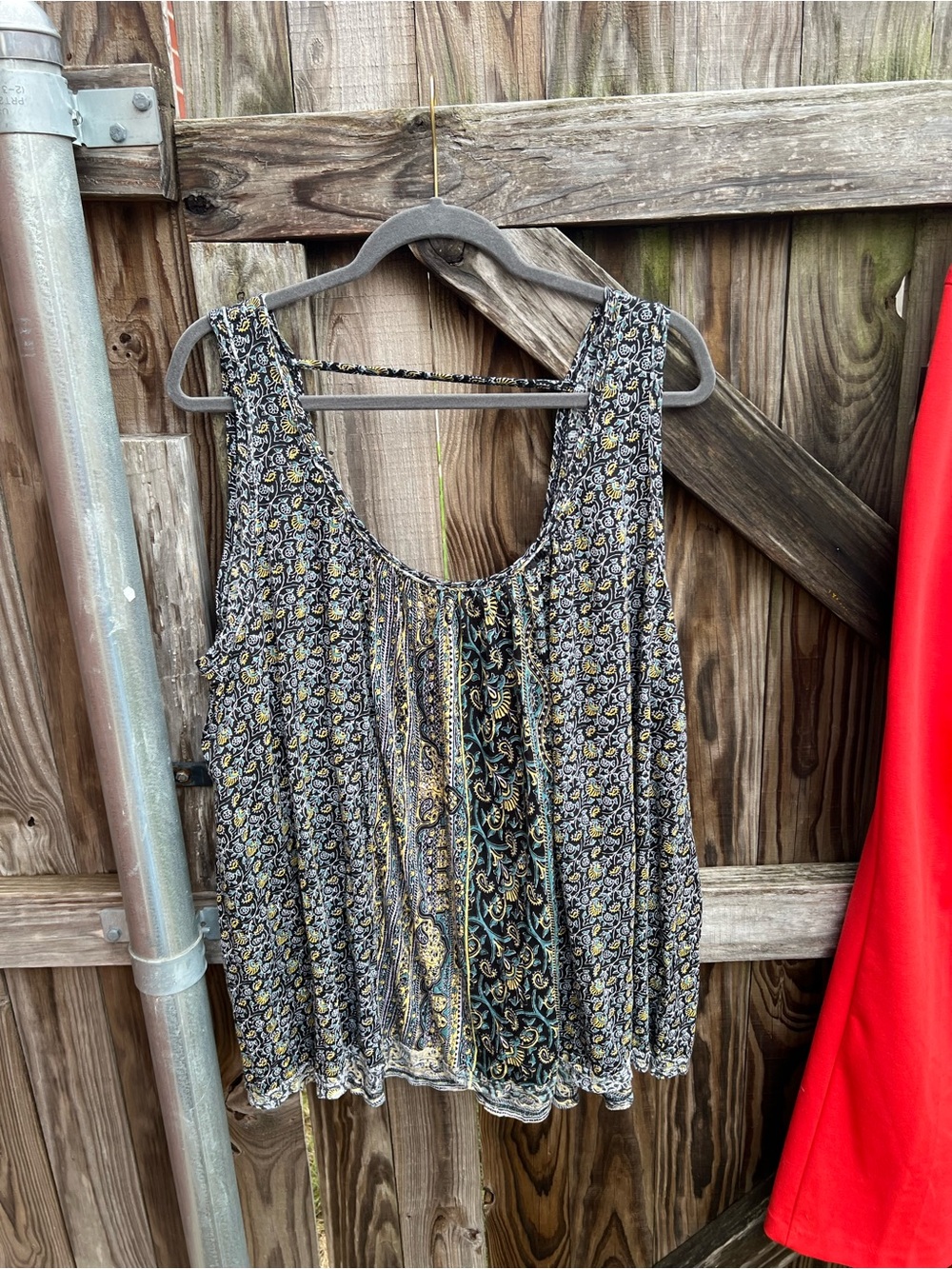 Free People Boho Floral Scoop Neck Tank Top - Black & Yellow